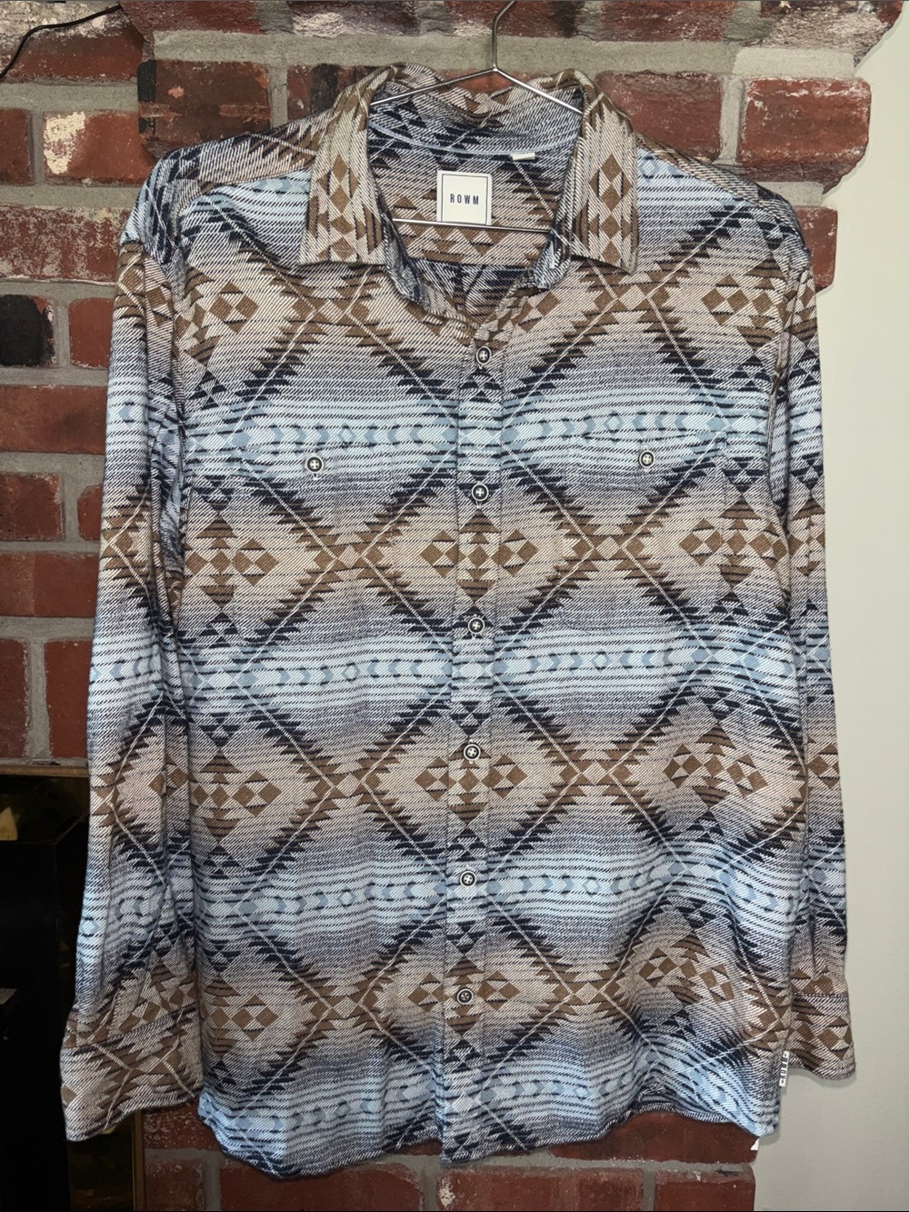 ROWM Men's Long-Sleeve Geometric Southwestern Button-Down Heavy Shirt Large